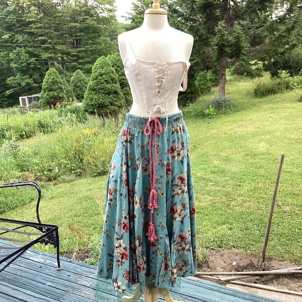 Boho Fairycore cottagecore Flowy floral rayon upcycled from dress maxi skirt M/L